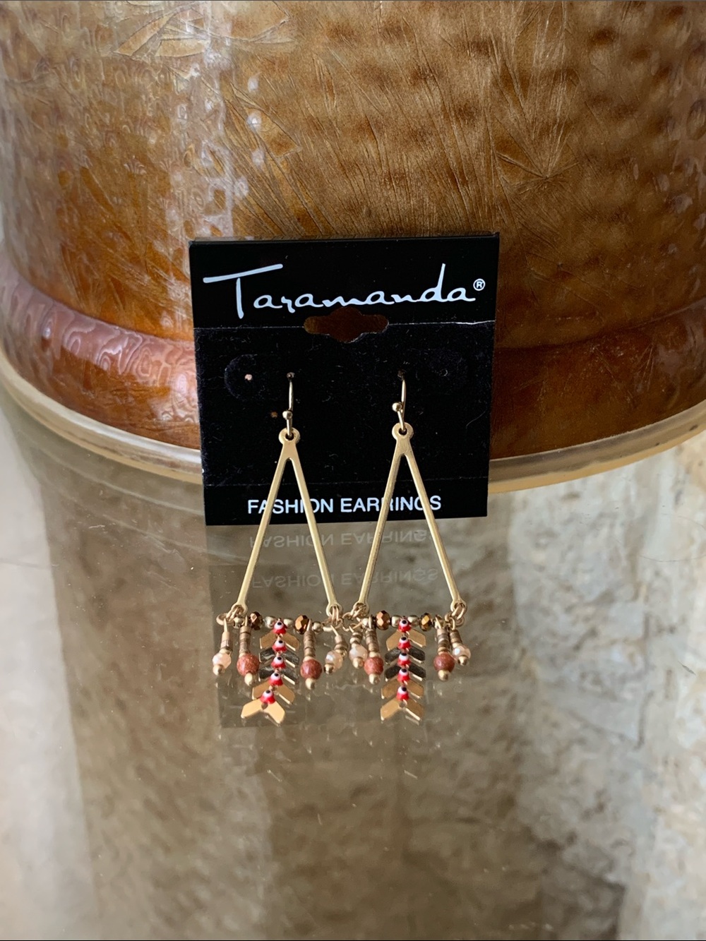 Taramanda Gold-Tone Dangle Earrings with Red & Pink Beads